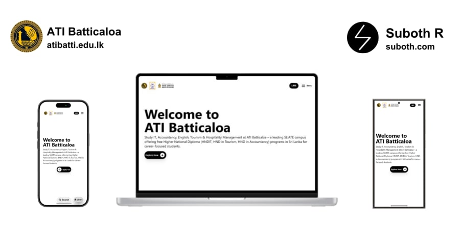 ATI Batticaloa — Government Institute Landing Page, built by Suboth Ragunathan